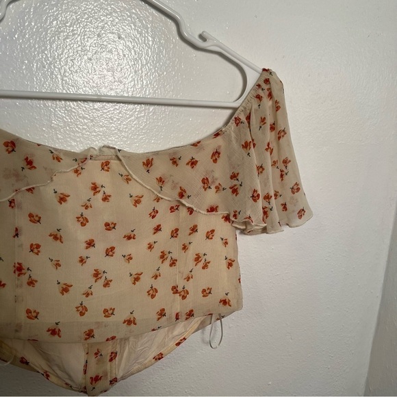 Fanco Off Shoulder Crop Top Cream Orange Floral - Picture 8 of 11